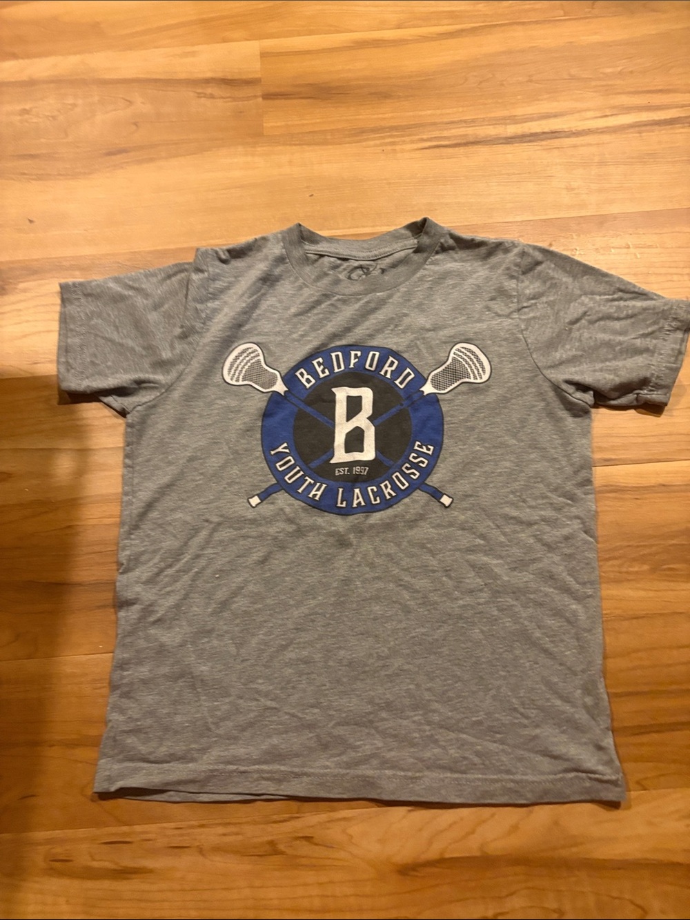 Ford Gray Short-Sleeve Tee with Blue White Lacrosse Logo